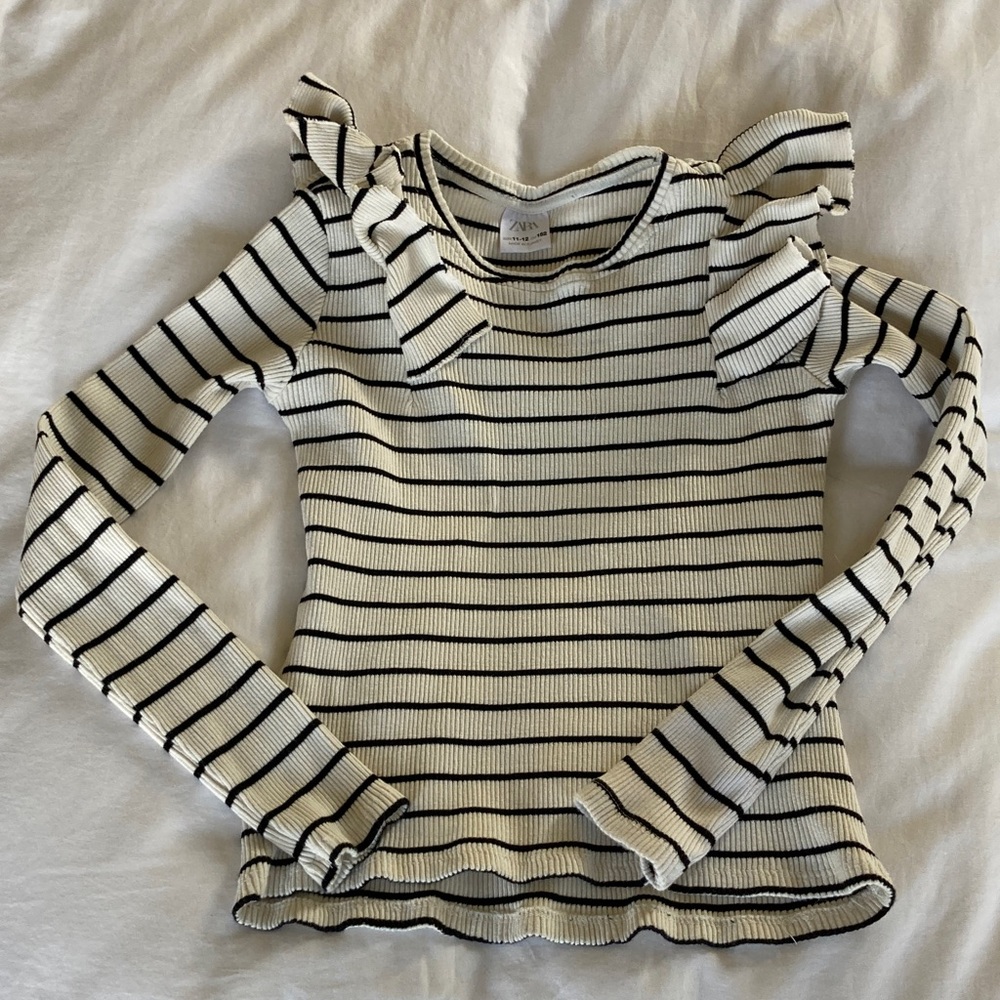 Zara Black and White Striped Knit Top